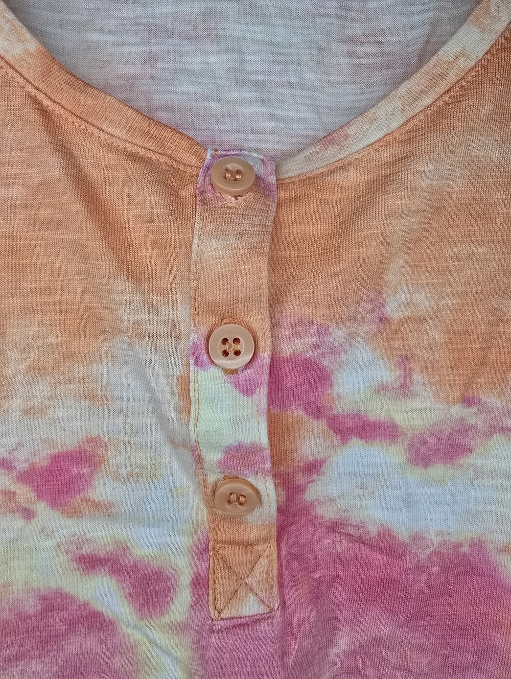 Style & Co Tie-Dyed Henley Sunrise Summer Tank Top XS-L Peach Pink - Picture 5 of 7